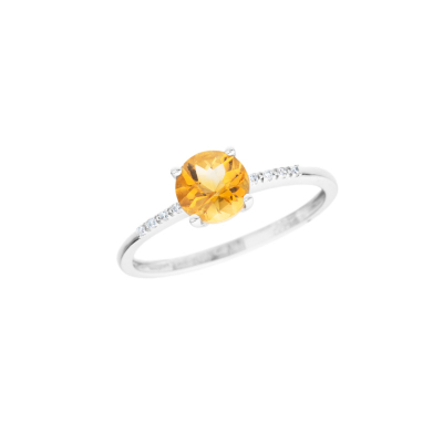 Prsten z bílého zlata s citrínem a diamanty