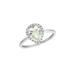 Prsten z bílého zlata se zeleným ametystem a diamanty