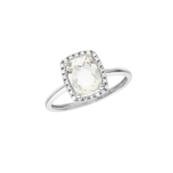 Prsten z bílého zlata se zeleným ametystem a diamanty