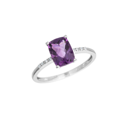 Prsten z bílého zlata s ametystem a diamanty