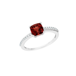 Prsten z bílého zlata s granátem a diamanty