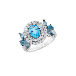 Prsten z bílého zlata s topazy a diamanty