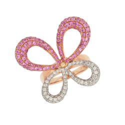 Prsten z růžového zlata se safíry a diamanty