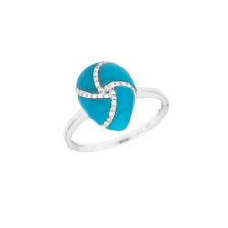 Prsten z bílého zlata s tyrkysy a diamanty