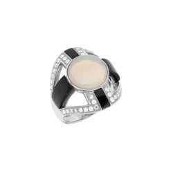 Prsten z bílého zlata s onyxy a diamanty