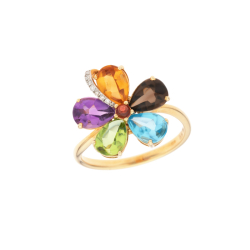 Prsten ze žlutého zlata s polodrahokamy a diamanty