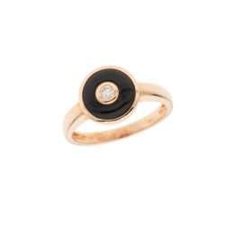 Prsten z růžového zlata s diamantem a onyxem
