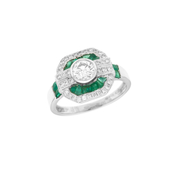 Prsten z bílého zlata se smaragdy a diamanty