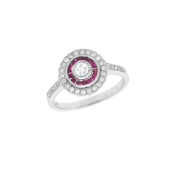 Prsten z bílého zlata s rubíny a diamanty