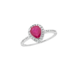 Prsten z bílého zlata s rubínem a diamanty