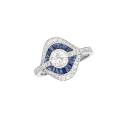 Prsten z bílého zlata se safíry a diamanty