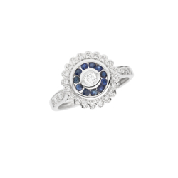 Prsten z bílého zlata se safíry a diamanty