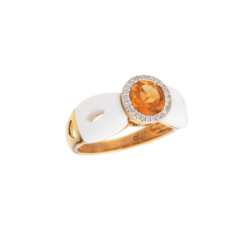 Prsten ze žlutého zlata s citrínem, onyxy a diamanty