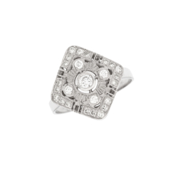 Prsten z bílého zlata ve stylu art deco s diamanty