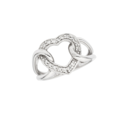 Prsten z bílého zlata ve tvaru srdce s diamanty