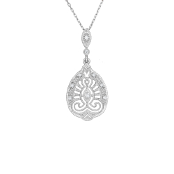 Přívěsek z bílého zlata ve stylu art deco s diamanty. Délka řetízku 45cm