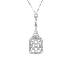 Přívěsek z bílého zlata ve stylu art deco s diamanty. Délka řetízku 45cm