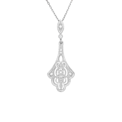 Přívěsek z bílého zlata ve stylu art deco s diamanty. Délka řetízku 45cm