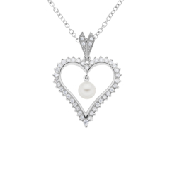 Přívěsek z bílého zlata s perlou a diamanty, délka 45m