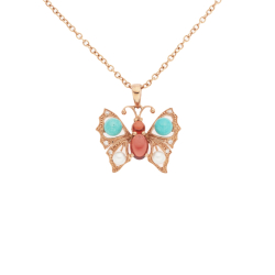 Přívěs z růžového zlata s polodrahokamy a diamanty. Délka 44,5cm