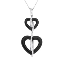 Přívěsek z bílého zlata s onyxem a diamanty. Délka 45cm