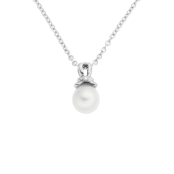 Přívěsek z bílého zlata s perlou a diamantem. Řetízek o délce 44cm