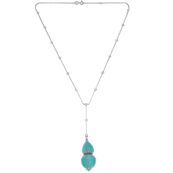 Náhrdelník z bílého zlata s tyrkysy a diamanty. Déka řetízku 44cm