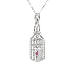 Přívěsek z bílého zlata s diamanty a rubínem.Řetízek o délce 45cm