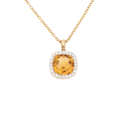 Přívěsek ze žlutého zlata s citrínem a diamanty.Řetízek o délce 45cm