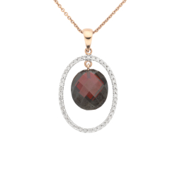 Přívěsek z růžového zlata s granátem a diamanty na řetízku o délce 45cm