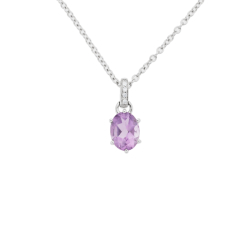 Přívěsek z bílého zlata s ametystem a diamanty. Řetízek o délce 44,5cm