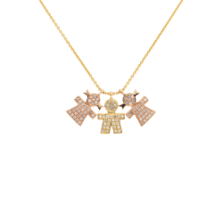 Přívěsky ze žlutého a růžového zlata s diamantry. Délka řetízku 45cm