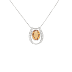 Přívěsek z bílého zlata s citrínem a diamanty. Řetízek o délce 45cm