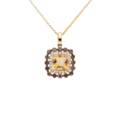 Přívěsek ze žlutého zlata s citrínem a berevnými diamanty.Délka řetízku 45cm