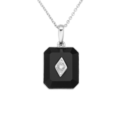 Přívěsek z bílého zlata s diamantem a onyxem. Délka řetízku 42 - 45cm