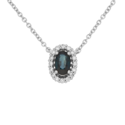 Přívěsek z bílého zlata s diamanty a safírem na řetízku o délce 42 - 45cm