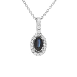 Přívěsek z bílého zlata s diamanty a safírem na řetízku o délce 42 - 45cm