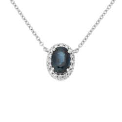 Přívěsek z bílého zlata s diamanty a safírem na řetízku o délce 42 - 45cm