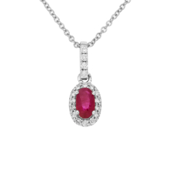 Přívěsek z bílého zlata s diamanty a rubínem na řetízku o délce 42 - 45cm