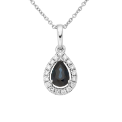 Přívěsek z bílého zlata s diamanty a safírem na řetízku o délce 42 - 45cm