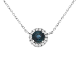 Přívěsek z bílého zlata s diamanty a safírem na řetízku o délce 42 - 45cm