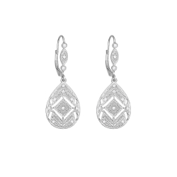 Náušnice z bílého zlata ve stylu art deco s diamanty. Celková délka 3,80cm
