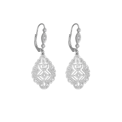 Náušnice z bílého zlata ve stylu art deco s diamanty. Celková délka 3,80cm