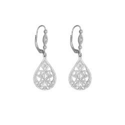 Náušnice z bílého zlata ve stylu art deco s diamanty. Celková délka 3,80cm