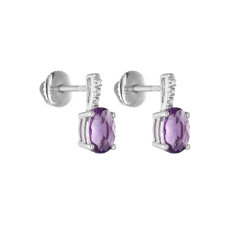 Náušnice z bílého zlata s ametysty a diamanty