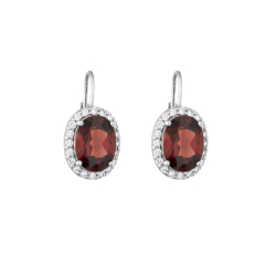 Náušnice z bílého zlata s granáty a diamanty. Výška 1,60cm