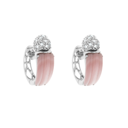 Náušnice z bílého zlata s růžovým achátem a diamanty