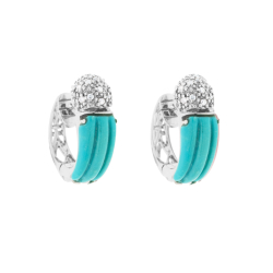 Náušnice z bílého zlata s tyrkysy a diamanty