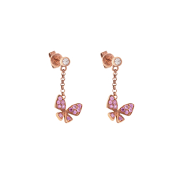 Náušnice z růžového zlata se safíry a diamanty. Délka 2,70cm