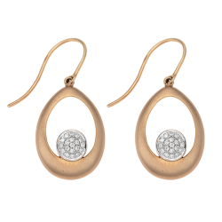 Náušnice ze žlutého zlata s matnou úpravou a s diamanty. Délka 3,40cm